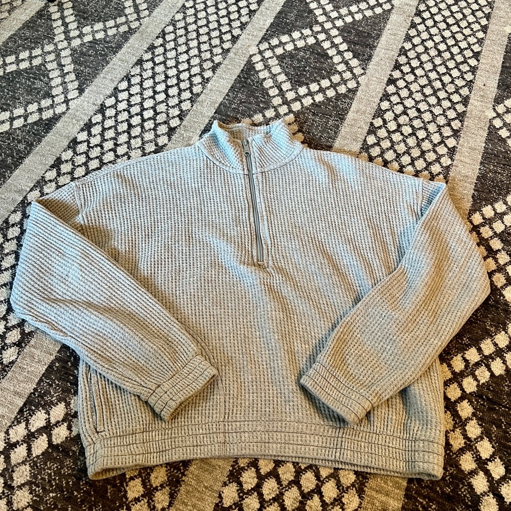 Aerie Light Gray Zip-Up Sweater